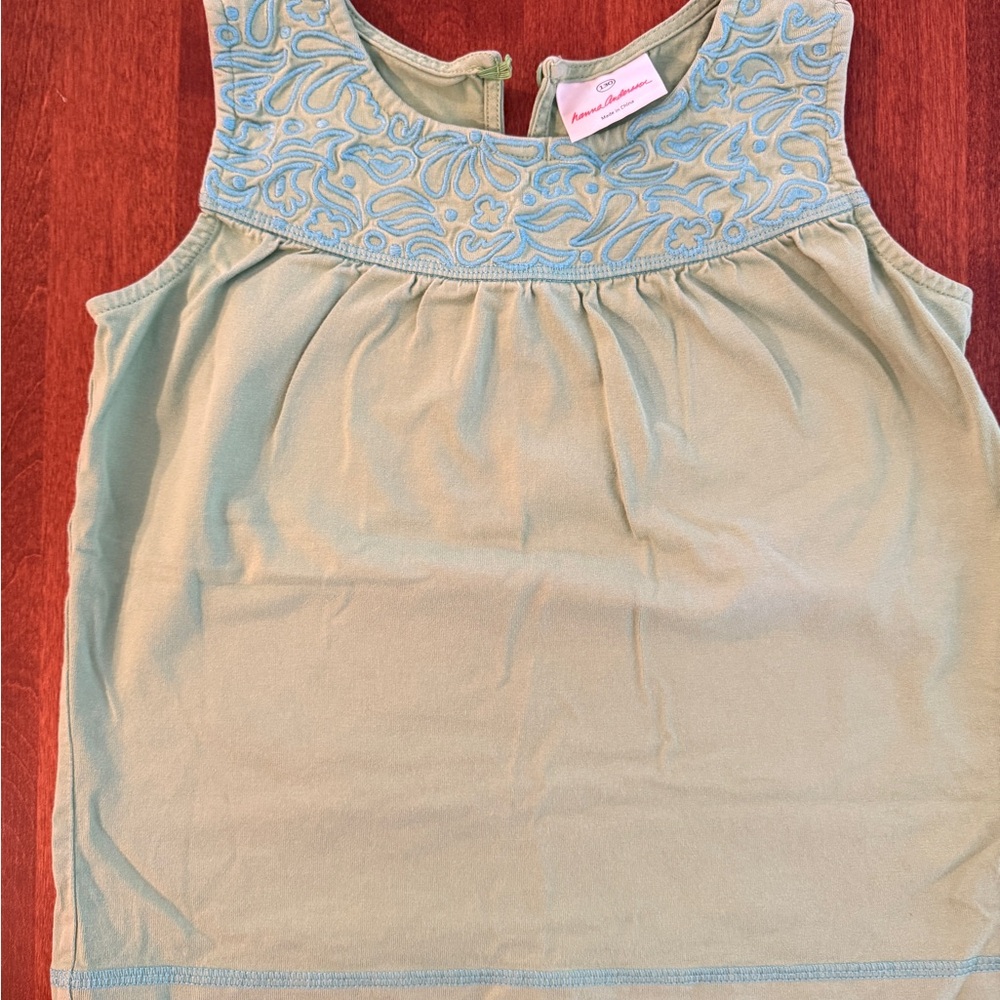Hanna Andersson Green Top with Blue Embroidery